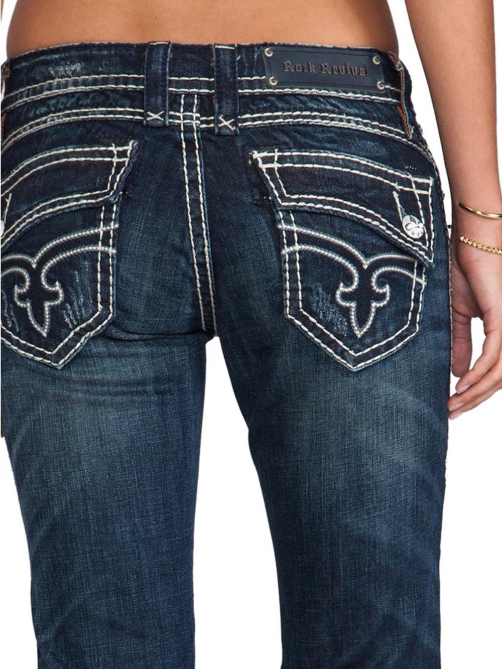 Rock Revival Women's Dark Blue Embroidered Back Pocket Jeans